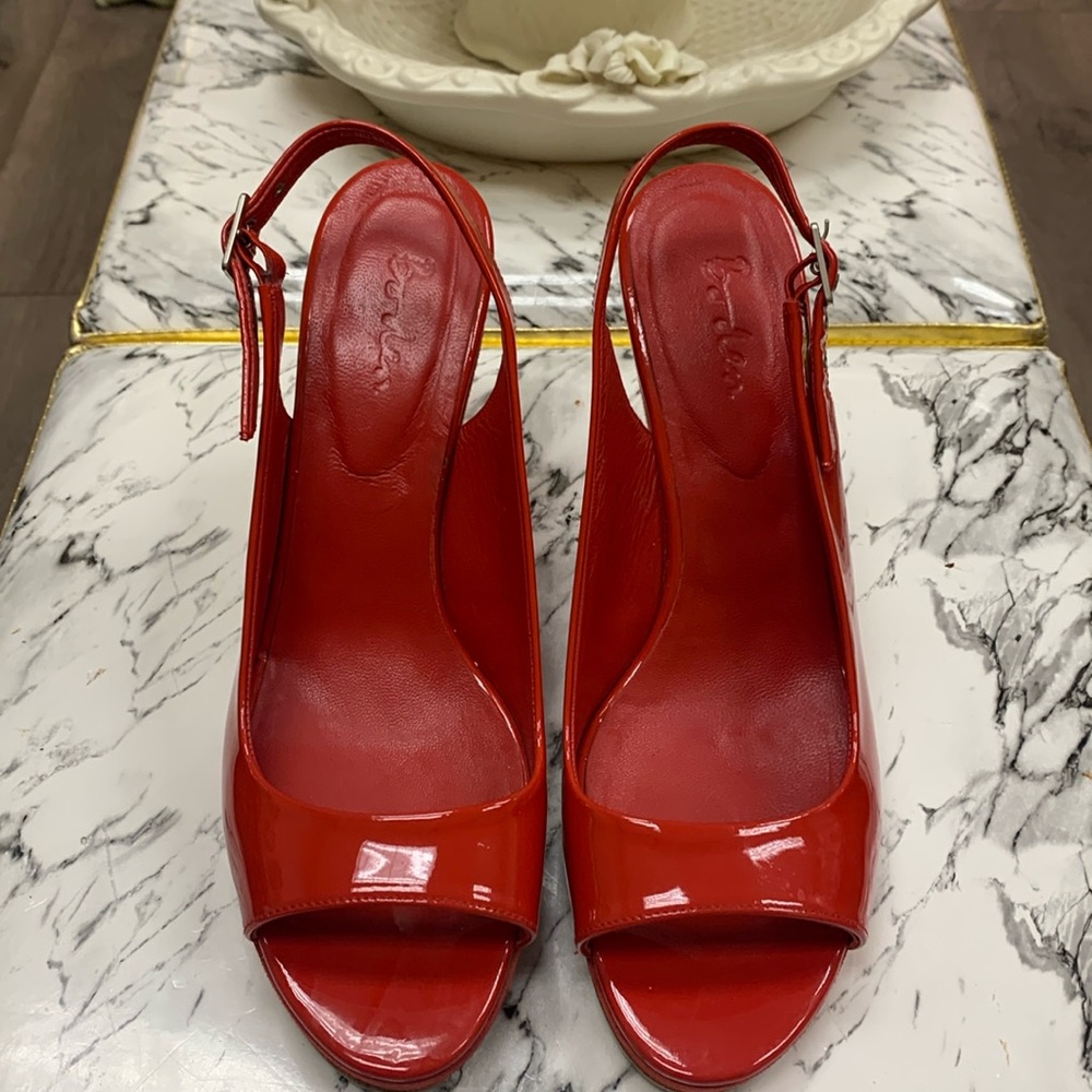 Boden Red Leather/Suede Wedge Sandals Size 40